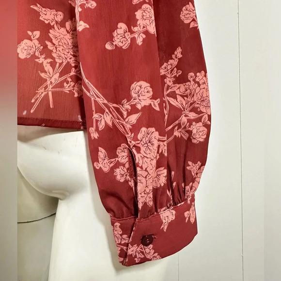 ANTONIO MELANI Orange Floral Tie Front Long Sleeve Blouse Top Size Small - Picture 5 of 9